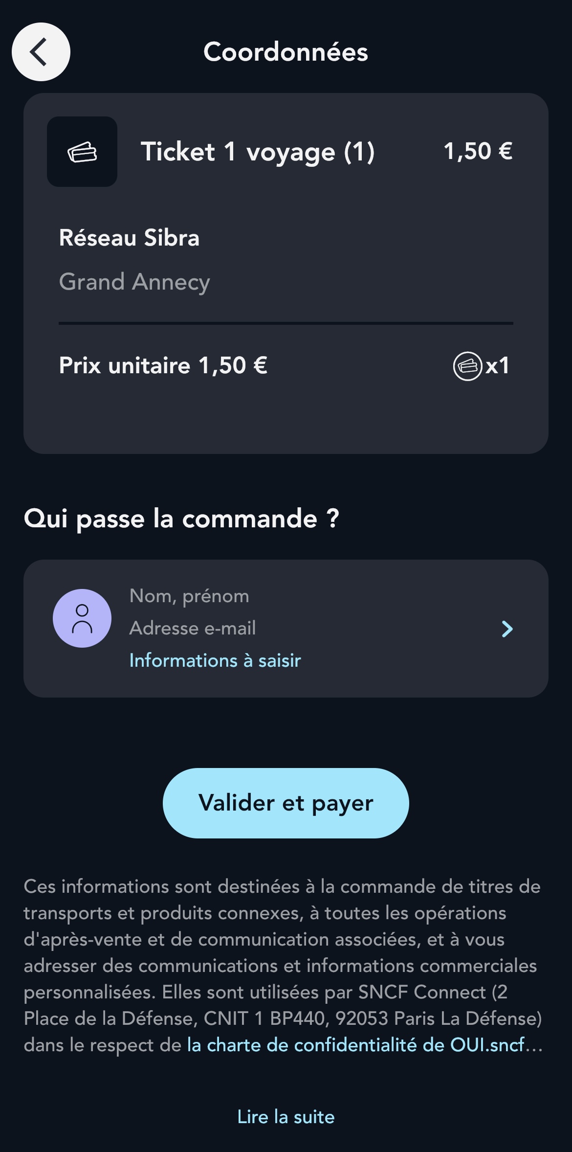 Ecran coordonnées commande